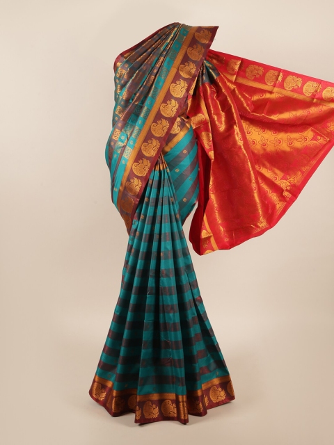 

Pothys Blue & Pink Striped Zari Art Silk Saree
