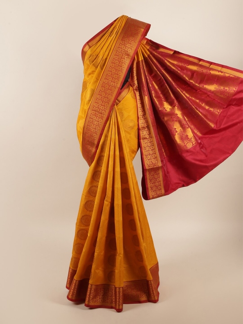 

Pothys Mustard & Red Ethnic Motifs Zari Art Silk Saree