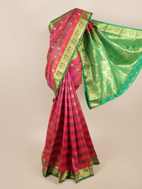 

Pothys Pink & Green Woven Design Zari Art Silk Saree