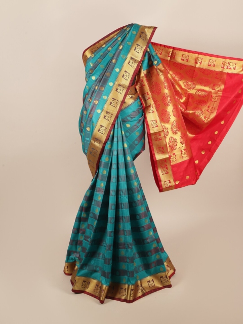 

Pothys Blue & Fuchsia Striped Zari Art Silk Saree