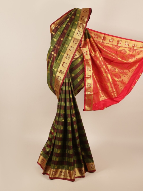 

Pothys Green & Maroon Ethnic Motifs Zari Art Silk Saree