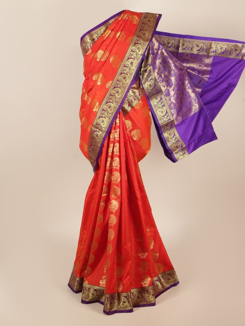 

Pothys Orange & Purple Ethnic Motifs Zari Art Silk Saree