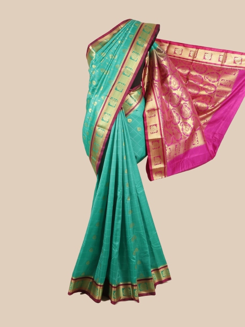 

Pothys Green & Fuchsia Ethnic Motifs Zari Art Silk Saree