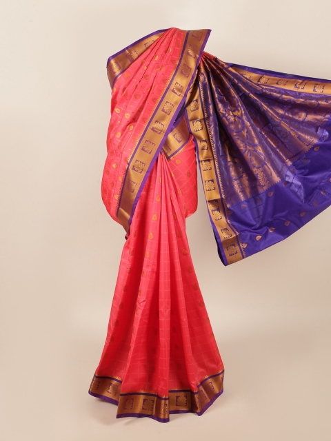 

Pothys Pink & Blue Ethnic Motifs Art Silk Saree