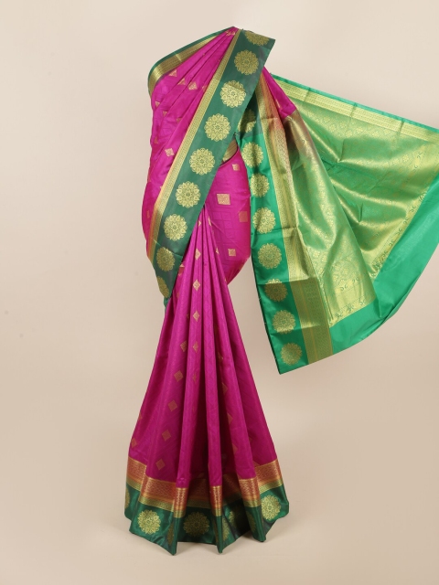 

Pothys Pink & Green Ethnic Motifs Zari Art Silk Saree