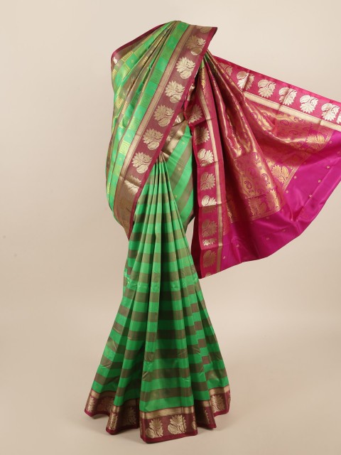 

Pothys Green & Pink Striped Zari Art Silk Saree