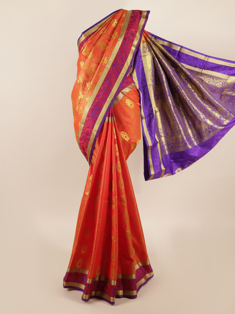 

Pothys Orange & Purple Ethnic Motifs Zari Art Silk Saree