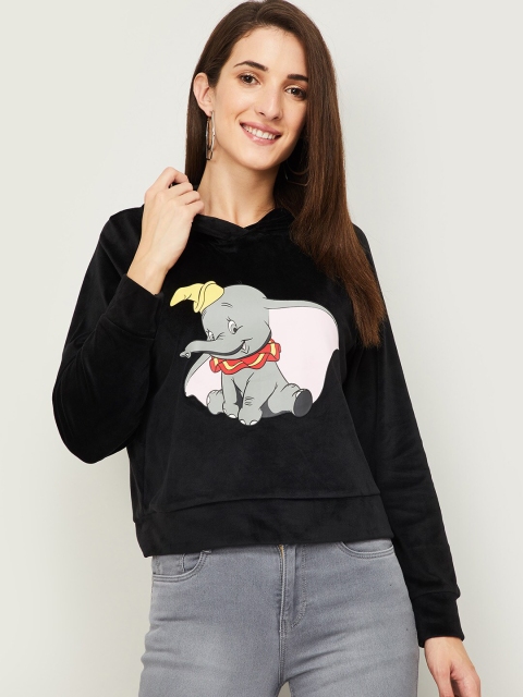 

Ginger by Lifestyle Women Black Printed Crop Hooded Sweatshirt
