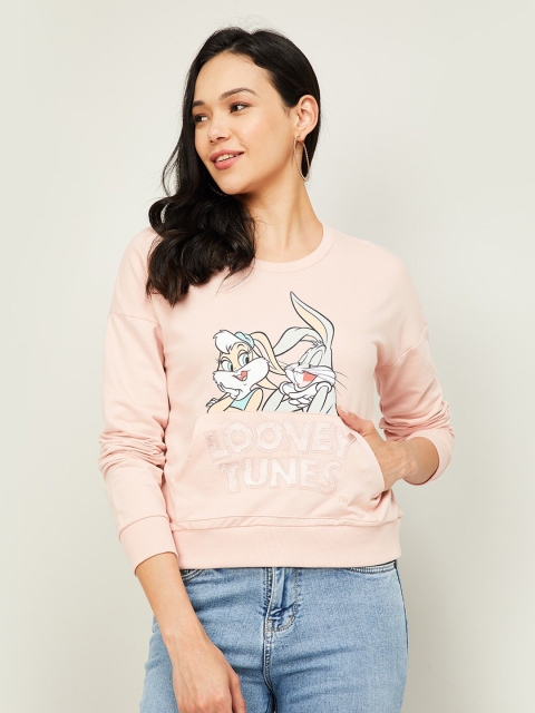 

Ginger by Lifestyle Women Pink Printed Cotton Sweatshirt