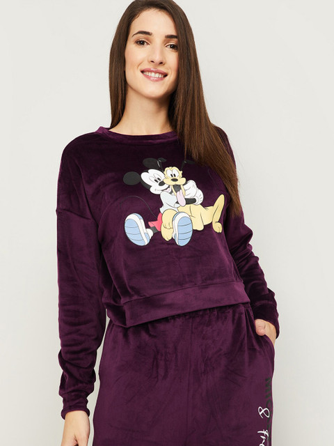 

Ginger by Lifestyle Women Burgundy Mickey & Minnie Printed Crop Sweatshirt