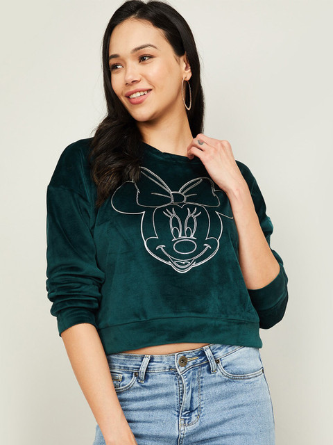 

Ginger by Lifestyle Women Teal Minnie Printed Crop Sweatshirt