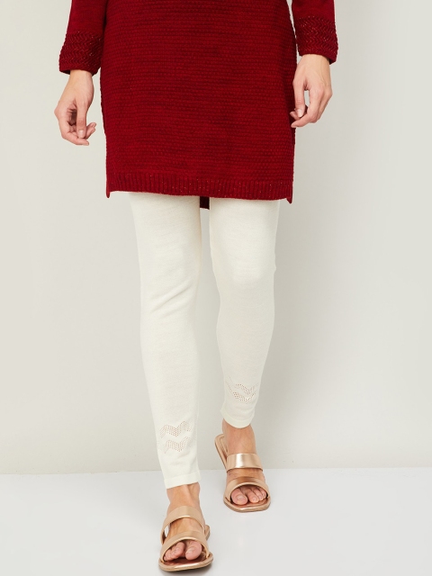 

Melange by Lifestyle Women Off White Solid Ankle-Length Leggings