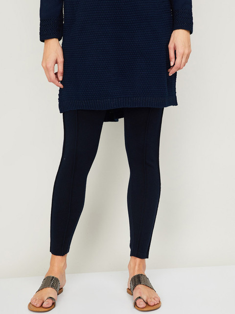 

Melange by Lifestyle Women Navy Blue Solid Ankle Length Leggings