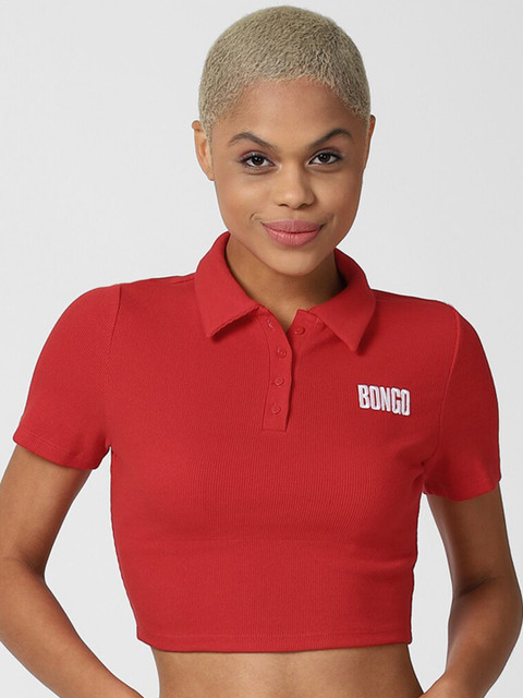 

FOREVER 21 Red Shirt Style Crop Top