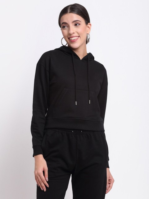 

THE UKKIYO LIFE Women Black Crop Sweatshirt