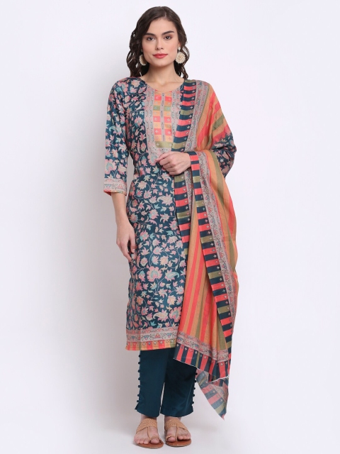 

Stylee LIFESTYLE Navy Blue & Green Printed Unstitched Dress Material
