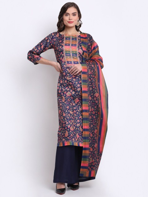 

Stylee LIFESTYLE Navy Blue & Coral Digital Printed Unstitched Dress Material