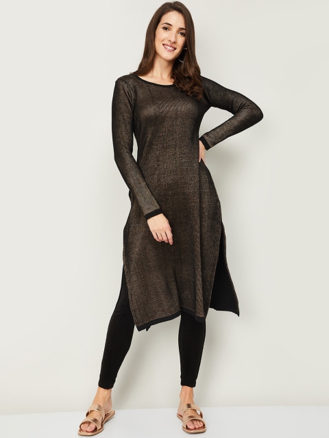 

Melange by Lifestyle Women Black Acrylic Ribbed Kurta
