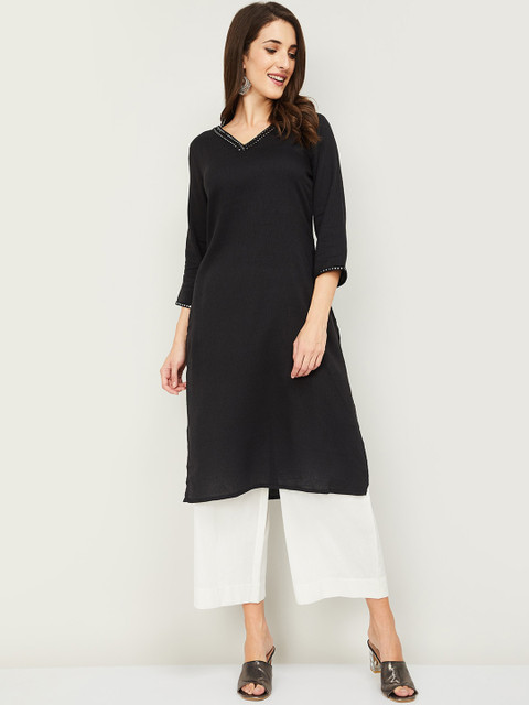 

Melange by Lifestyle Women Black Cotton Kurta