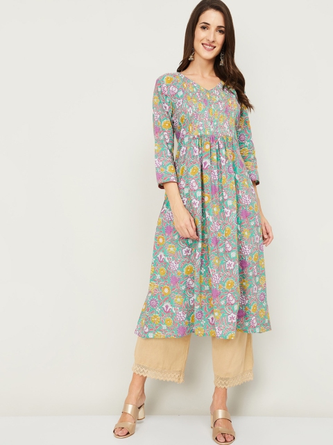 

Melange by Lifestyle Women Multicoloured Cotton Floral Printed Anarkali Kurta, Multi