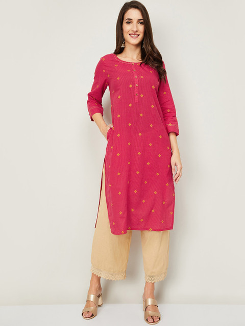 

Melange by Lifestyle Women Fuchsia Cotton Geometric Printed Kurta