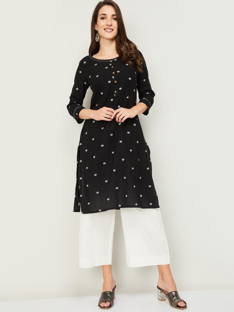 

Melange by Lifestyle Women Black Ethnic Motifs Cotton Printed Flared Sleeves Kurta