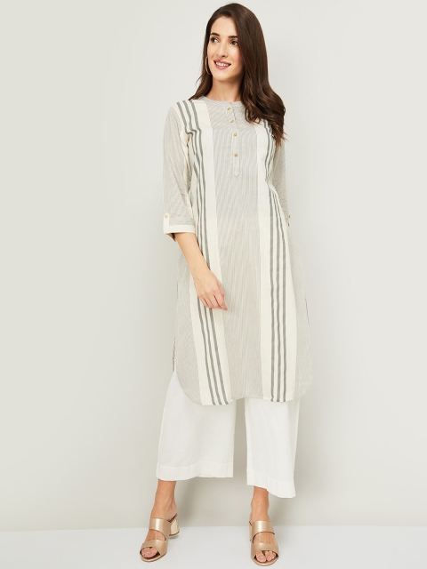 

Melange by Lifestyle Women Off White Cotton Striped Kurta