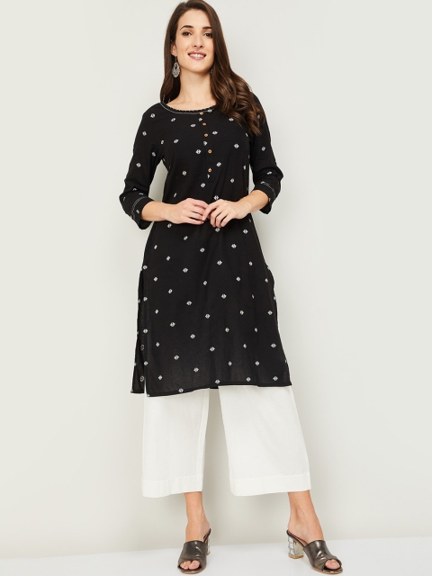 

Melange by Lifestyle Women Black Quirky Flared Sleeves Thread Work Kurta