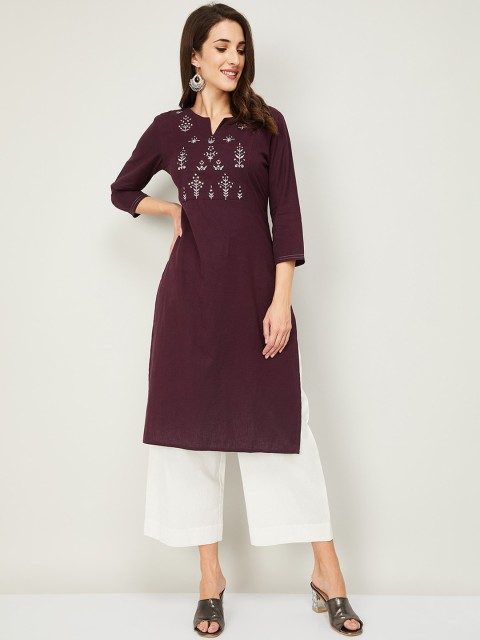 

Melange by Lifestyle Women Purple Cotton Ethnic Motifs Yoke Design Kurta