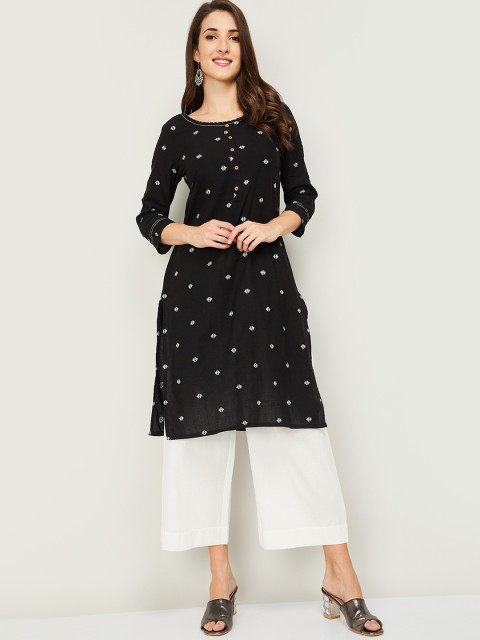 

Melange by Lifestyle Women Black Cotton Ethnic Motifs Kurta