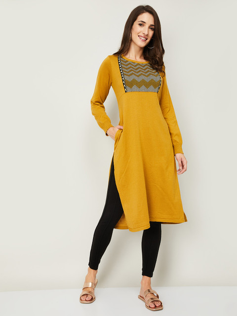 

Melange by Lifestyle Women Mustard Yellow Leheriya Yoke Design Kurta