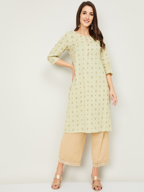 

Melange by Lifestyle Women Green Ethnic Motifs Cotton Kurta