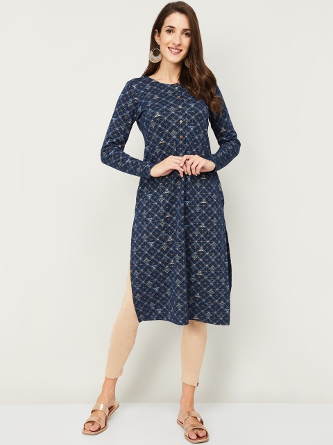 

Melange by Lifestyle Women Navy Blue & Golden Geometric Printed Kurta