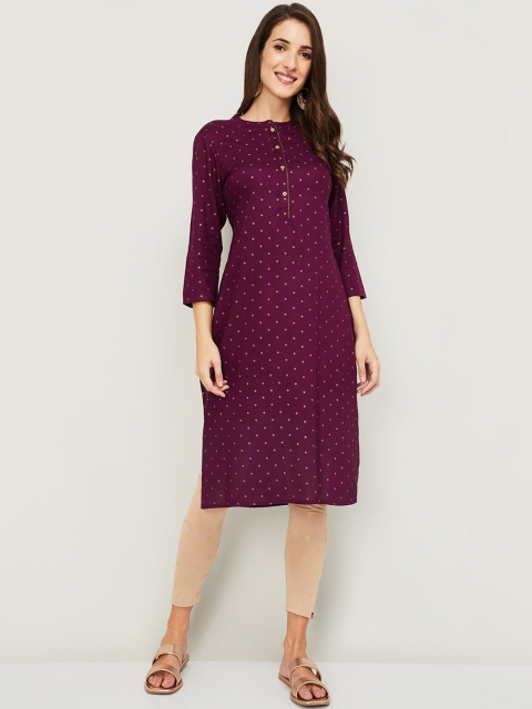 

Melange by Lifestyle Women Burgundy & Golden Ethnic Motifs Printed Kurta