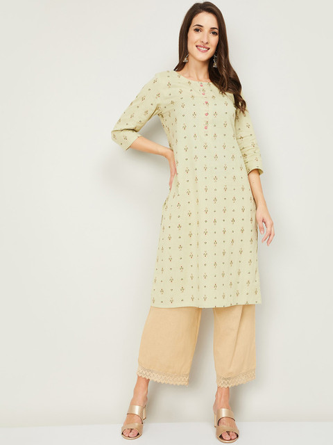 

Melange by Lifestyle Women Green Ethnic Motifs Printed Pure Cotton Kurta