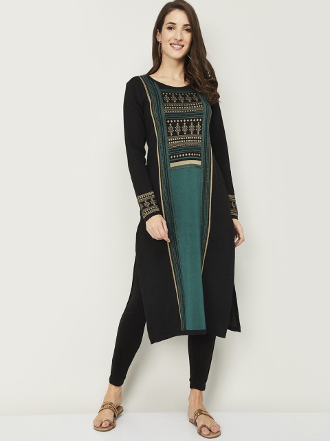 

Melange by Lifestyle Women Black & Teal Green Ethnic Motifs Printed Acrylic Kurta