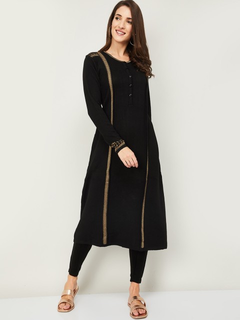 

Melange by Lifestyle Women Black Solid Acrylic Kurta