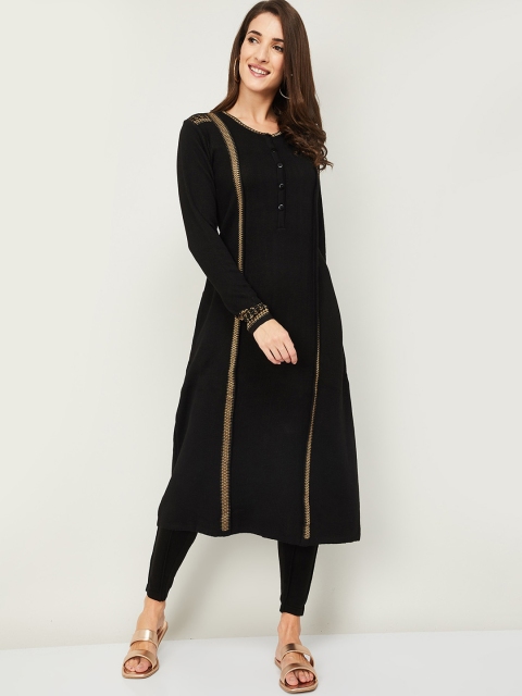 

Melange by Lifestyle Women Black Solid Acrylic Kurta