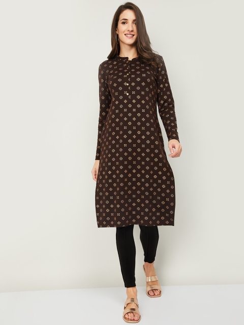

Melange by Lifestyle Women Brown & Golden Ethnic Motifs Printed Kurta