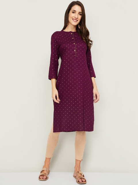 

Melange by Lifestyle Women Burgundy & Golden Ethnic Motifs Printed Kurta