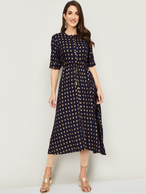 

Melange by Lifestyle Women Navy Blue & Golden Ethnic Motifs Printed Kurta