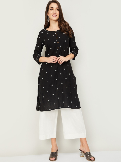 

Melange by Lifestyle Women Black & White Woven Design Pure Cotton Kurta