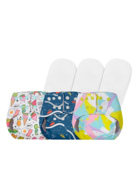 

BASIC by SuperBottoms Multicoloured Pack of 3 Reusable Diapers with Dry Feel Inserts, Multi