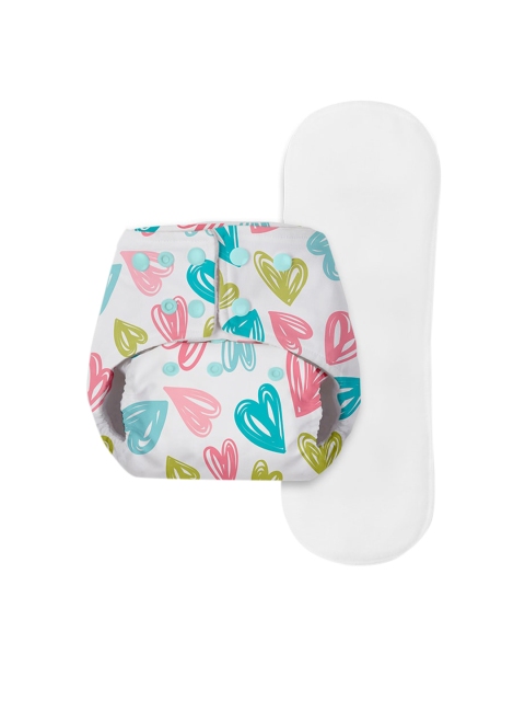 

BASIC by SuperBottoms Pack of 4 Reusable Freesize cloth diaper 4 dry feel insert 2 Reusable Wipe, Multi