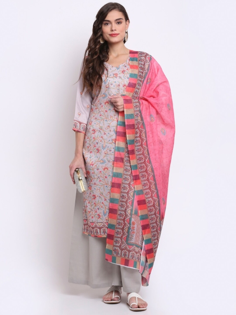 

Stylee LIFESTYLE Grey & Pink Printed Unstitched Dress Material