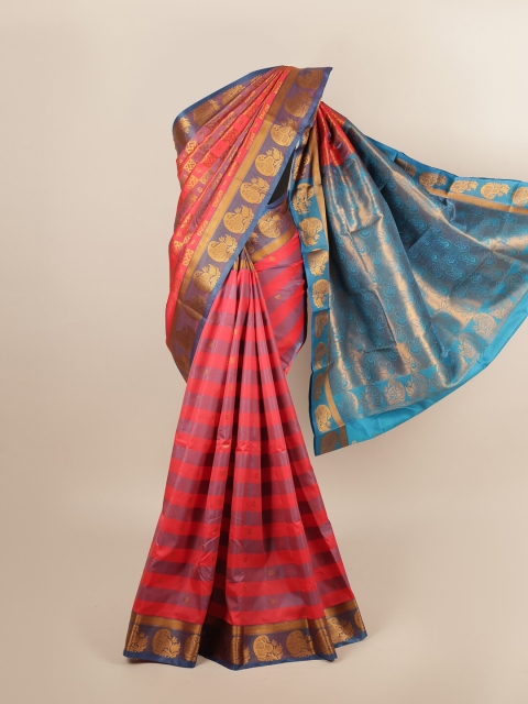 

Pothys Coral & Blue Ethnic Motifs Zari Art Silk Saree