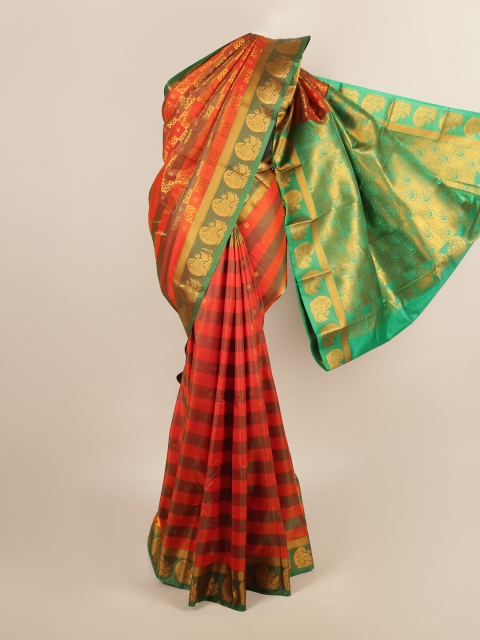 

Pothys Red & Green Striped Zari Art Silk Saree