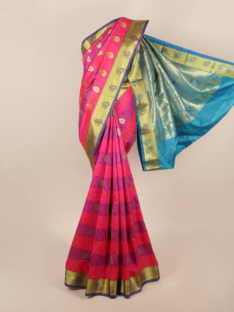 

Pothys Pink & Blue Ethnic Motifs Zari Art Silk Saree