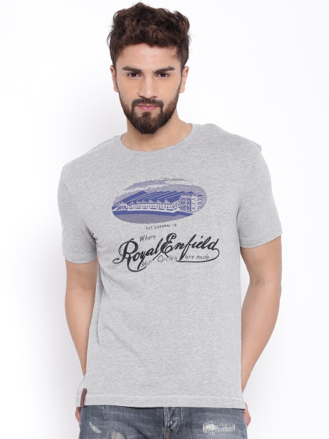

Royal Enfield Men Grey Melange Printed Round Neck T-Shirt