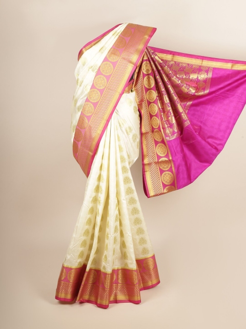 

Pothys Cream-Coloured & Pink Ethnic Motifs Zari Art Silk Saree